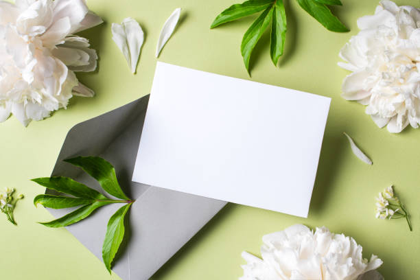 istock Greeting or invitation blank card and peony flowers 1502880579