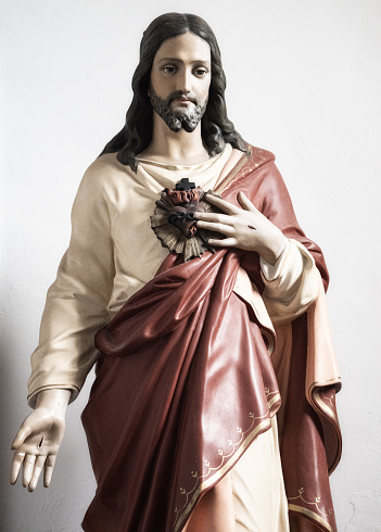 Jesus on the cross, carved in polychrome wood