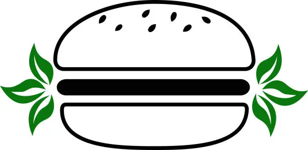 Vector illustration of Vector hamburger icon with lettuce leaves. The burger icon is highlighted on a white background. Modern and editable burger icon. Simple vector illustration of icons.