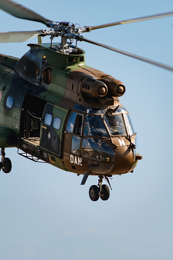 Étain, France, june 03 2023 : french army puma combat helicopter in flight, alat