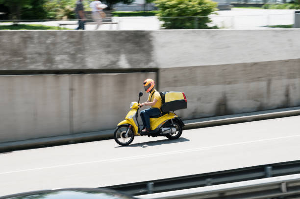 Delivery motorbike in motion