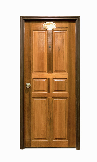 brown wooden door isolated on white background,clipping path