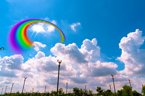 Blue sky and white cloud  with rainbow