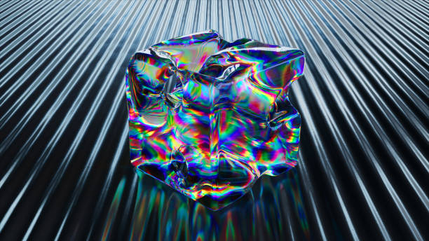 istock Abstract concept. A transparent cube stands on a dark ribbed surface. The liquid diamond substance inside the cube 1502889992