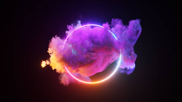 istock Abstract concept. A cloud illuminated by a neon light ring on a black isolated background. Glowing geometric figure. 1502890025