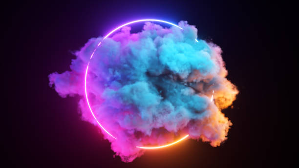 istock Sci-fi retro laser neon abstract technology background. A multi-colored cloud rotates around a neon circle. 1502890036