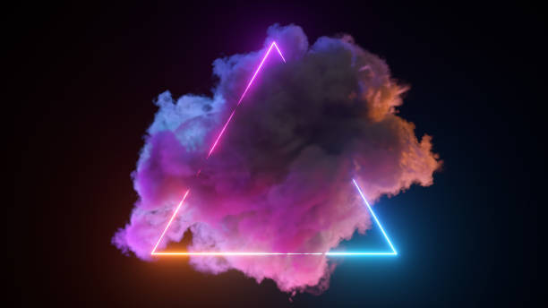 istock Bright neon triangle on a black isolated background. Cloud around and inside the triangle. Fantastic modern design. 1502890070