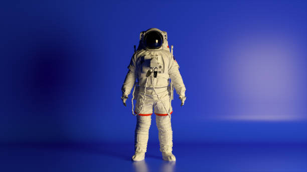 istock Abstract space concept. The astronaut stands on a blue isolated background with changing lighting. Chroma key. Helmet. 1502890080