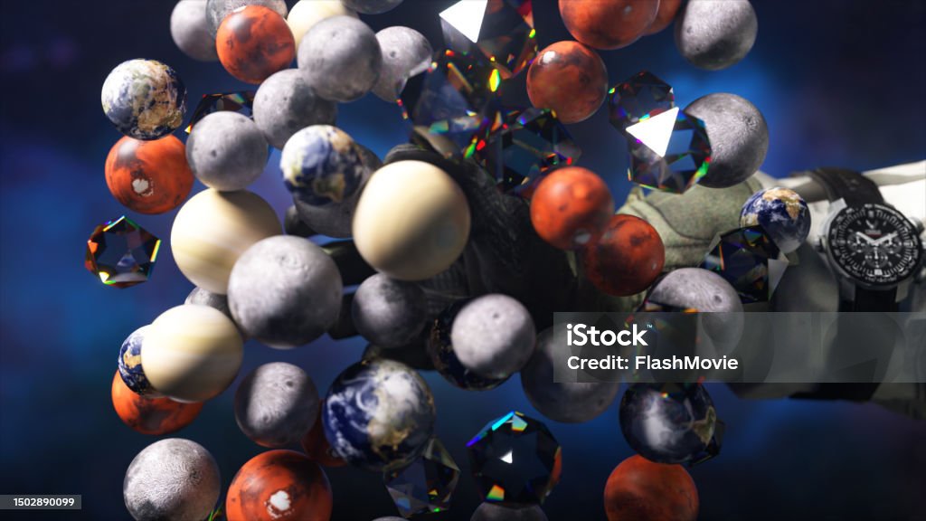 Underneath Image 3d Visualization Of Space Objects Grouped Together Under The Force Of ...