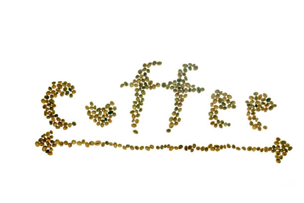 word coffee spelled with bean seeds isolated on white background