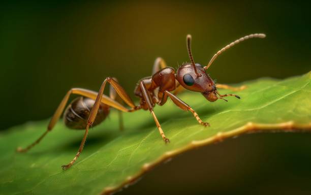 istock Macro shot of an ant with dark brown coloring perched atop a leaf 1502890672