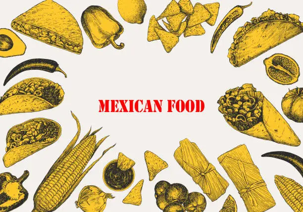 Vector illustration of Mexican Food. Menu.