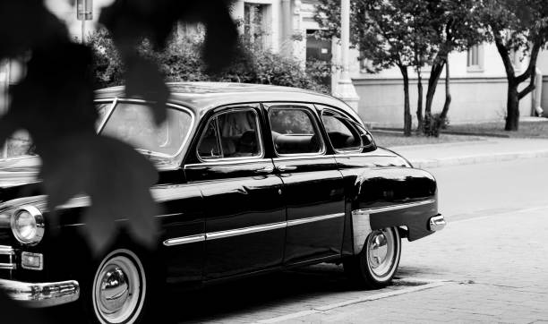 istock Black and white old-fashioned automobile. 1502891056