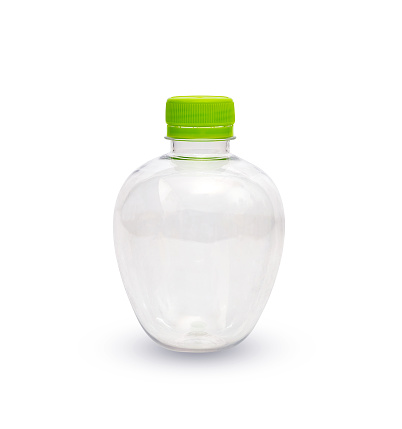 Empty plastic bottle with green cap isolated on white background,clipping path