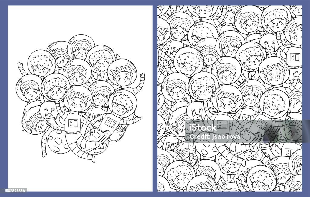 Cute Kids Astronauts Coloring Pages Set In Us Letter Format Black And
