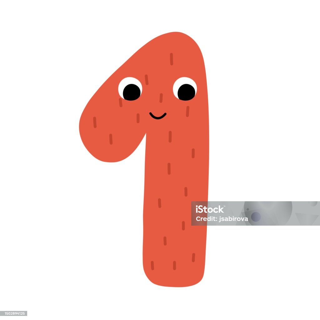 Cute Number One Character For Kids Leaning Numbers For Preschool Stock