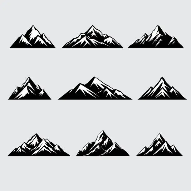 Vector illustration of Mountain Vector Illustrations,  Set of 9