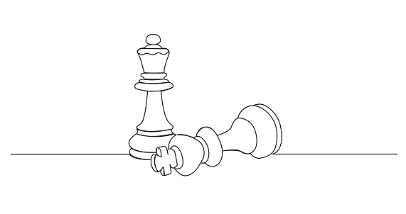 continuous single line drawing of chessmen, checkmate concept line art vector illustration