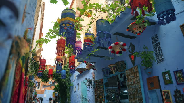 Vibrant and colorful street adorned with festive decorations