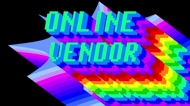 Online Vendor. 4k animated word with long layered multicolored shadow