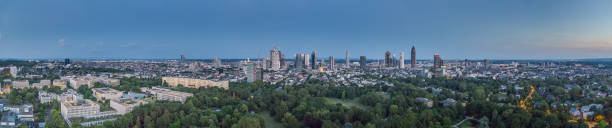 istock Wide angle drone panorama over the German city Frankfurt am Main during sunset 1502903777