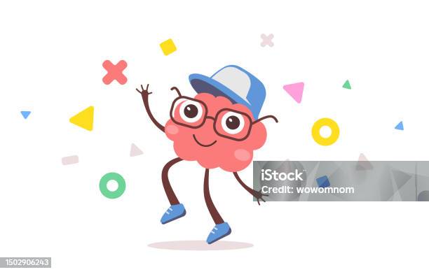 Brain Character Vector Vector Illustration Of Happy Brain Character With Glasses And Cap On ...