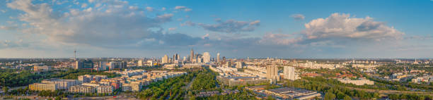 istock Wide angle drone panorama over the German city Frankfurt am Main during sunset 1502906482