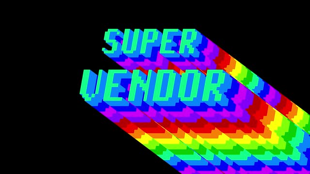 Super Vendor. 4k animated word with long layered multicolored shadow