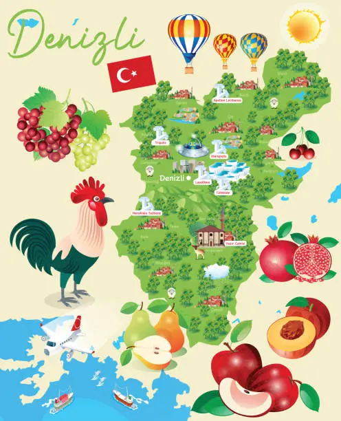 Vector illustration of Cartoon Map of Denizli City