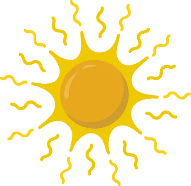 Vector illustration of The sun.  Yellow icon on a white background. Vector illustration of the sun.