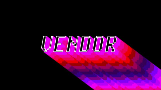 Vendor. 4k animated word with long layered multicolored shadow