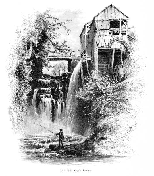 housatonic river silver cascade miil w sage's ravine, connecticut i massachusetts, stany zjednoczone, geografia amerykańska - silver cascade falls stock illustrations