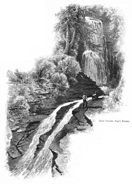 housatonic river silver cascade w sage's ravine, connecticut i massachusetts, stany zjednoczone, geografia amerykańska - silver cascade falls stock illustrations