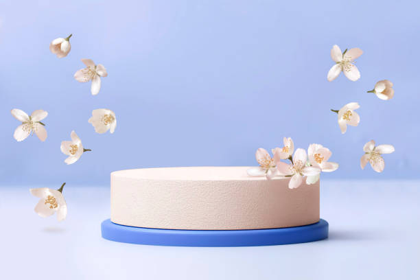 istock Round podium with cherry blossom jasmine flowers 1502915282