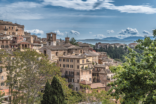 Perugia panorama from the top of the city, Umbria Italy