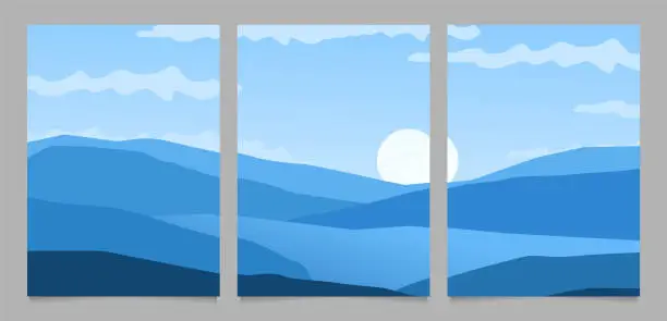 Vector illustration of Mountain landscape abstract background in blue colours