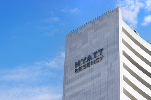 Sochi, Russia - 15 April, 2023: Hyatt Regency hotel in the Sochi. Hyatt Hotels Corporation is an American multinational hospitality, that manages and franchises luxury and business hotels, resorts