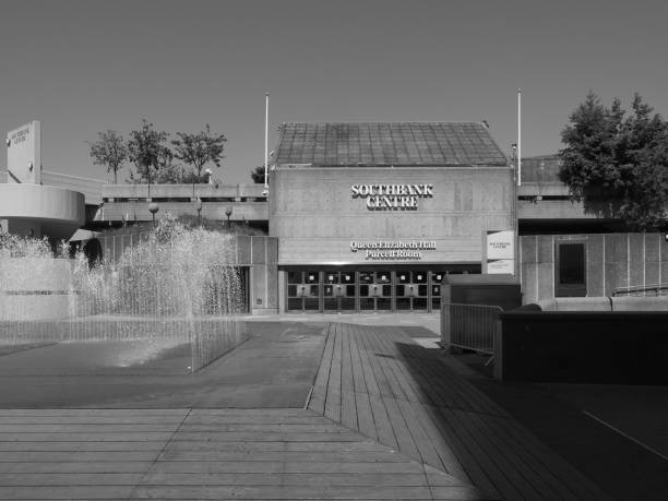 London, UK - June 08, 2023: South Bank Centre by the River Thames in black and white