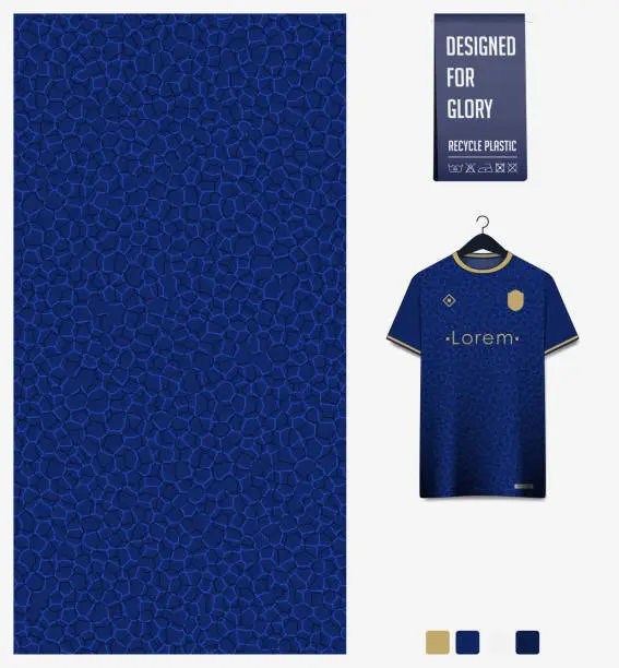 Vector illustration of Soccer jersey pattern design. Mosaic pattern on blue background for soccer kit, football kit, sports uniform. T shirt mockup template. Fabric pattern. Abstract background.