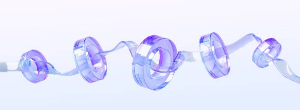 istock Glass iridescent composition with flying wavy ribbon and hologram rings 3d render. Rainbow liquid water flow with geometric shapes and gradient texture isolated on abstract background 1502928077
