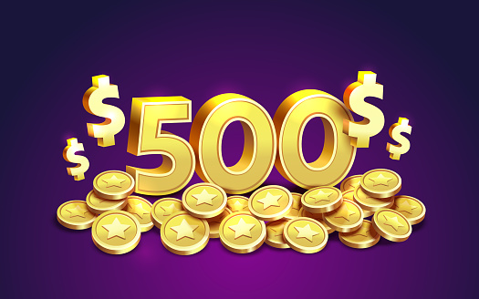 500 dollar coupon gift voucher, cash back banner special offer, casino winner. Vector