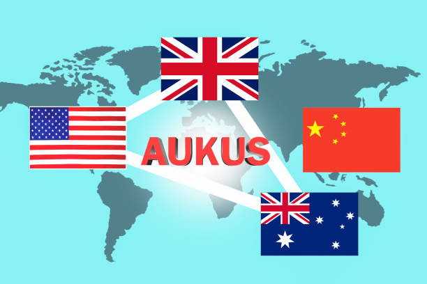 American, British, Australian security  military alliance. Relations between AUKUS and China. American, British, Australian security  military alliance. Relations between AUKUS and China. alliance nebraska stock illustrations