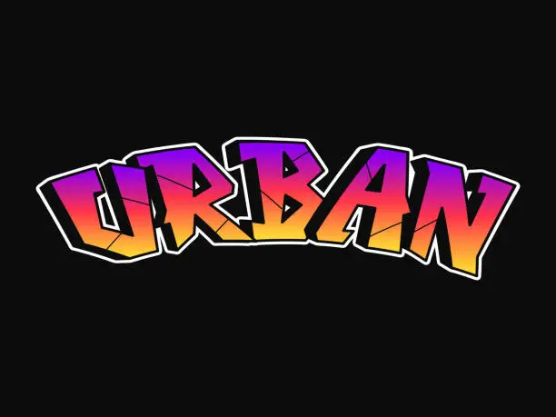Vector illustration of Urban word trippy psychedelic graffiti style letters.Vector hand drawn doodle cartoon logo urban illustration. Funny cool trippy letters, fashion, graffiti style print for t-shirt, poster concept