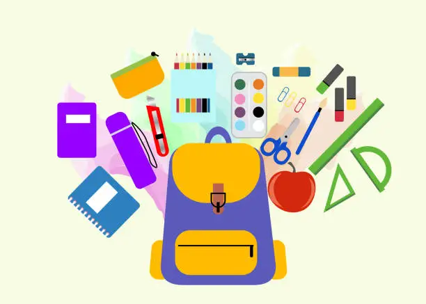 Vector illustration of back to school and necessary supplies