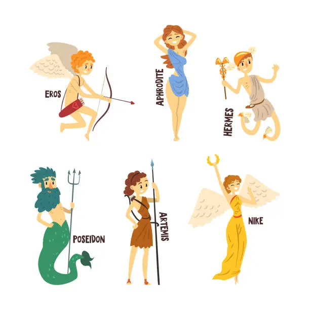 Vector illustration of Ancient Greek Gods and Mythological Deities of Olympia Vector Set