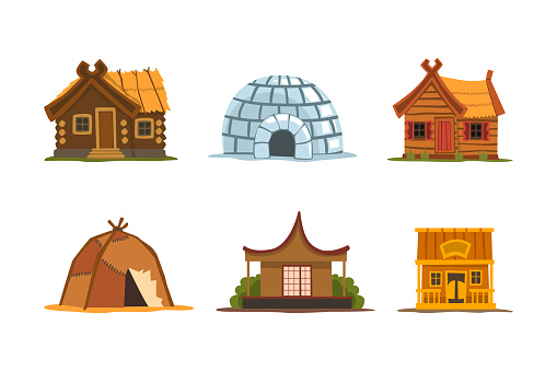 House In Different Place Different House Or Dwelling From Around The World Vector Set Stock ...