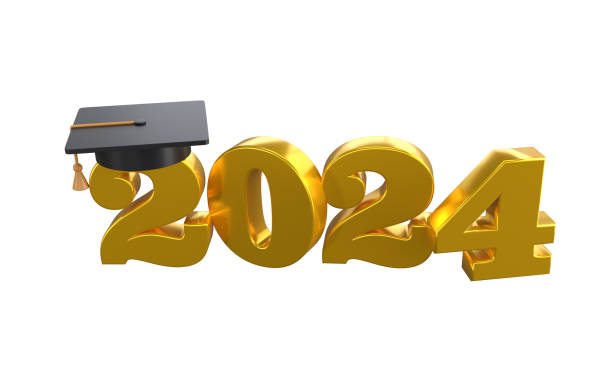 istock Class of 2024 3d icon. Congratulation graduates design template with cap and numbers. Gold graduation typography illustration for ceremony, party, greeting card, invitation with clipping path 1502939894