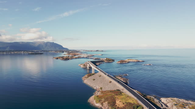 Scenic aerial footage of Atlantic Ocean Road in Norway