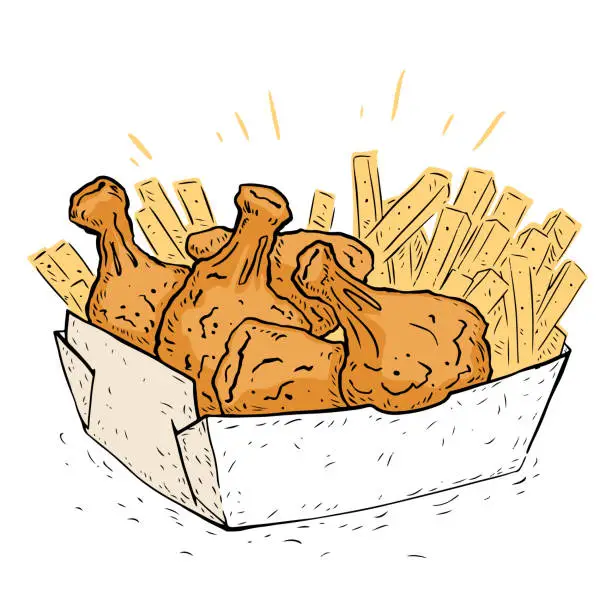 Vector illustration of Chicken And Fries Menu Sketch