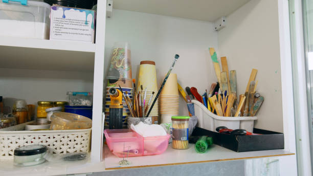 istock shelf in the creative workshop presents an assortment of tools meticulously chosen for the art of working with resin 1502945296